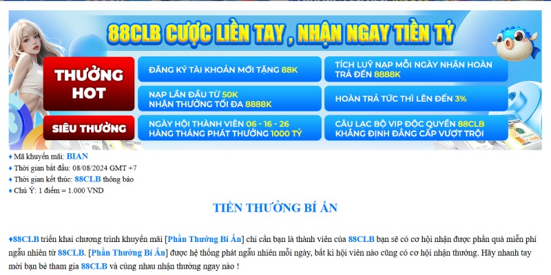 Thông tin về phần thưởng bí ẩn 88clb